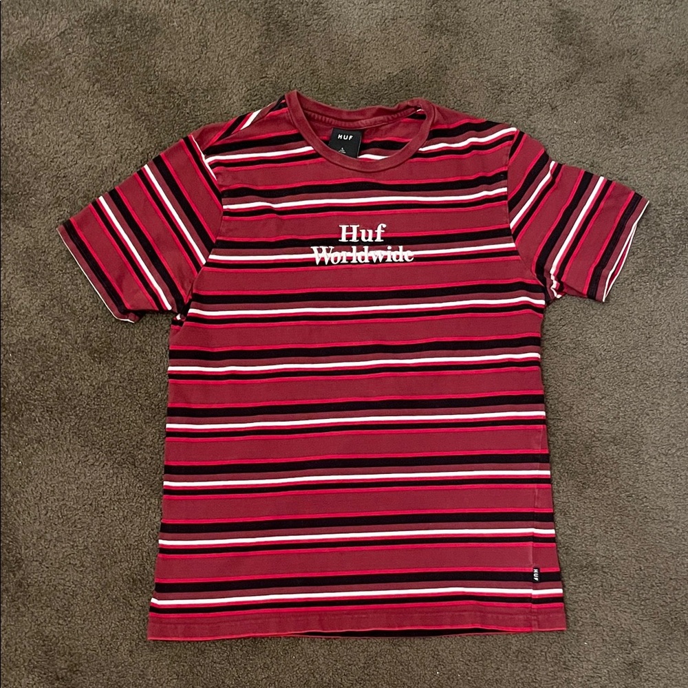 HUF Maroon and white Striped Tee